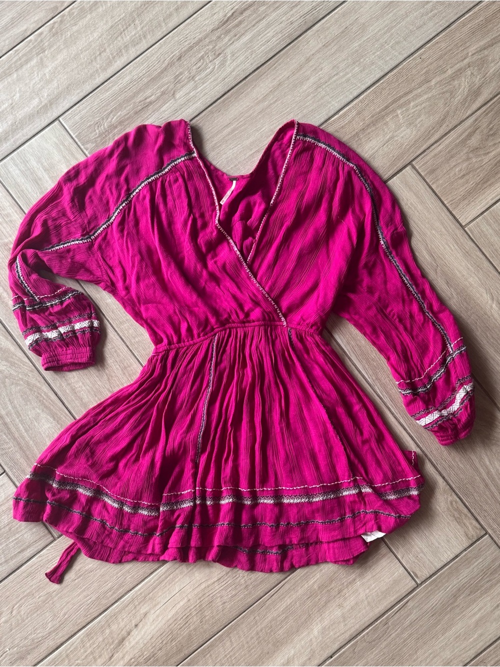 Free People Delilah Embroided Wrap Mini Dress XS